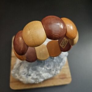 Vintage West Germany Wooden Beads Stretch Bracelet Brown Tan
